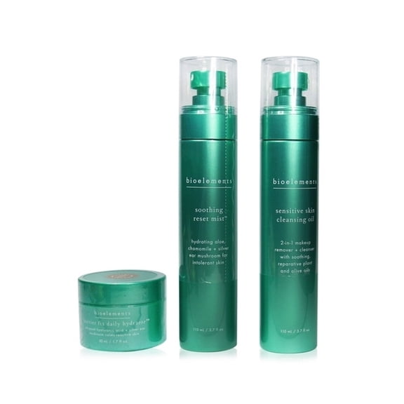 Bioelements 3-Step Starter Set : Sensitive Skin Cleansing Oil 110ml + Soothing Reset Mist 110ml + Barrier Fix Daily