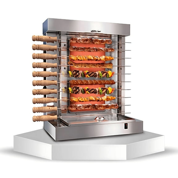 Bioexcel 1 Vertical Shawarma Machine-2 Burner Rotisserie Grill 65000 BTU Each with 10 Kebab Skewers