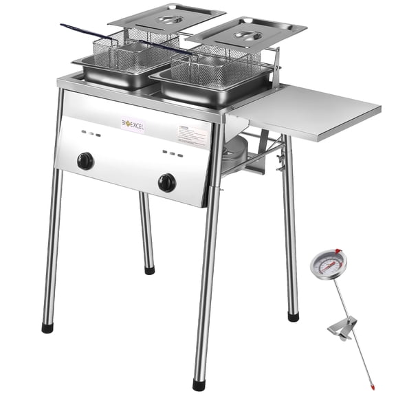 Bioexcel 5 qt 2 tank Deep Fryer with Thermometer and Adjustable Regulator