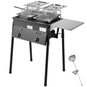 Bioexcel Two-Tank Outdoor Deep Fryer with Thermometer Fish Fryer, CSA Certified Propane Deep Fryer with 2 Stainless Steel Baskets and Lids Gas Deep Fryer with Adjustable Temperature Regulator