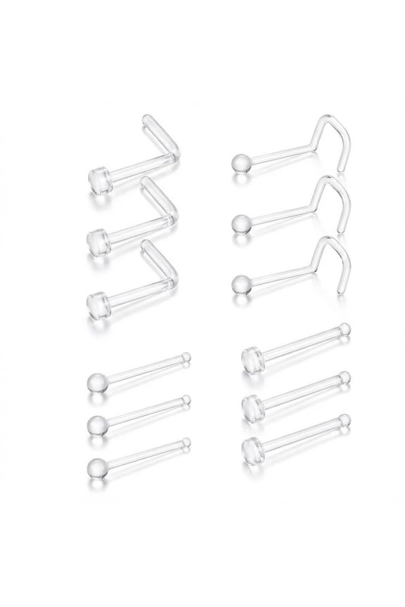 Bioflex Clear Nose Studs for Work Plastic Clear Nose Ring for Women and Men L Shaped,Body Silicone Piercing Retainers 18g Nose Rings Studs Piercing Jewelry for School Sports MRI Surgery