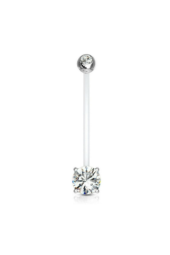 Bioflex Maternity Navel Ring with double Jewel Prong Setting Cubic Zirconia 14g