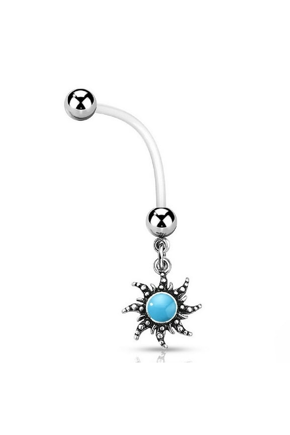 Bioflex PTFE Clear Acrylic Dangle Tribal Turquoise Sun Pregnancy Belly Button Ring 14G 25mm