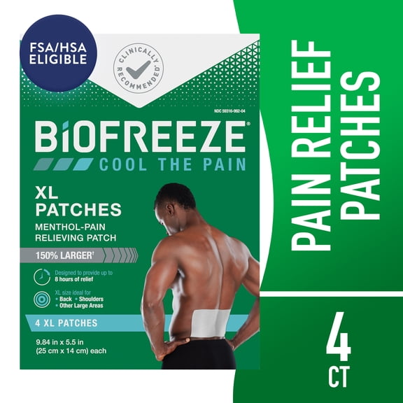 Biofreeze Arthritis Pain Relief XL Patches, For Joint, Muscle & Back Pain Relief, OTC & HSA Eligible, Menthol, 4 Count