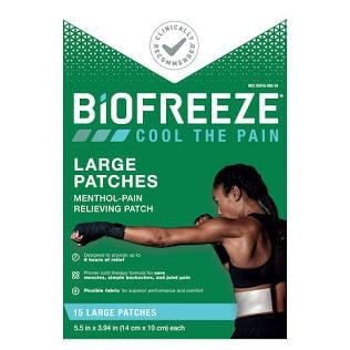 Biofreeze Cool The Pain Large Patches Menthol -Pain Relieving Path 15 Large Patches 5.5 in x3.94 in (14cm x10cm) Each