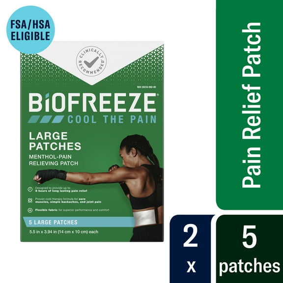 Biofreeze Menthol Pain Relieving Patches (5 Patches per Box, Pack Of 2) Up To 8 Hours Of Pain Relief Associated With Sore Muscles, Arthritis, Simple Backaches, And Joint Pain (Packaging May Vary)