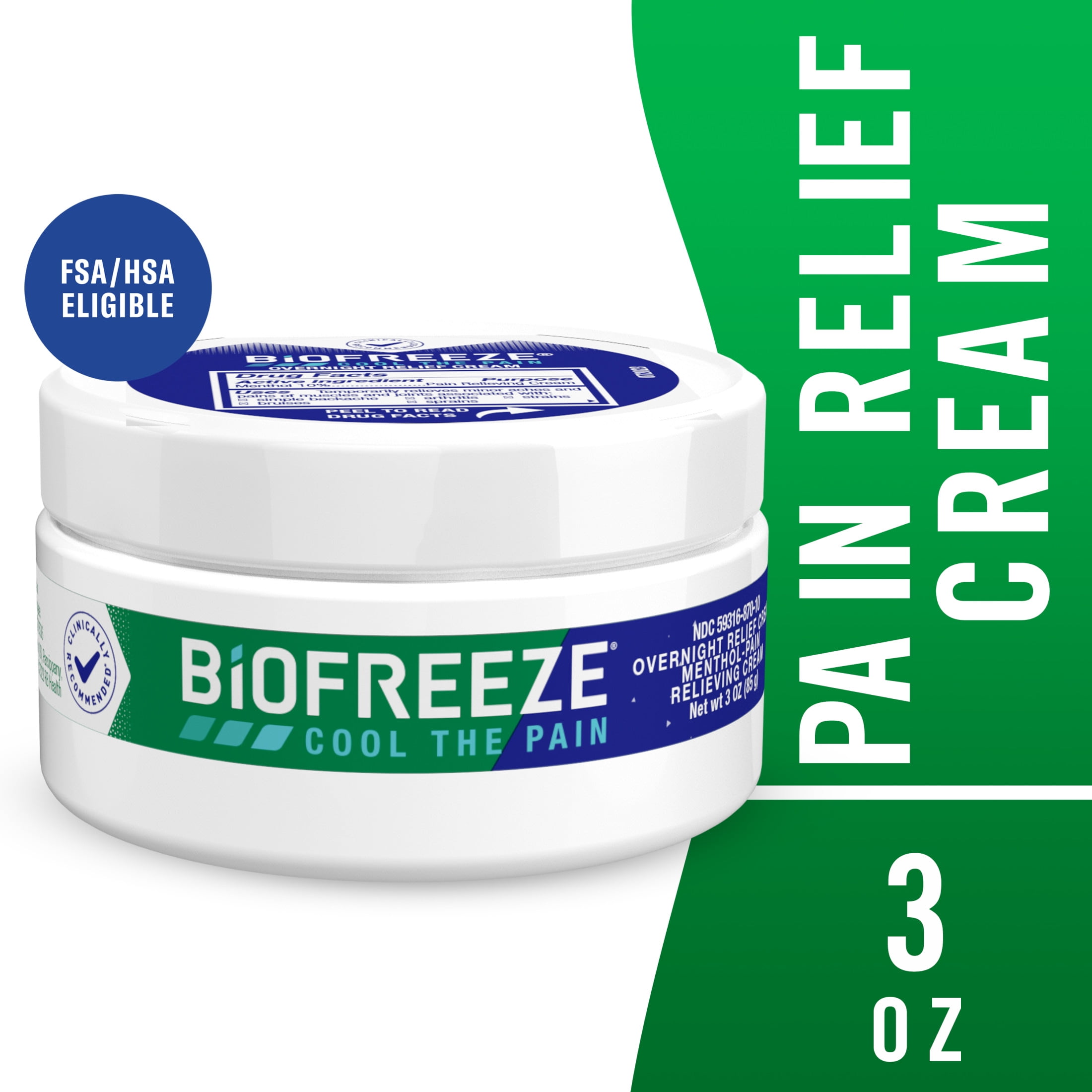 Biofreeze Overnight Pain Relief Cream, Back Knee Muscle Joint and Arthritis Pain Relievers, 3 oz