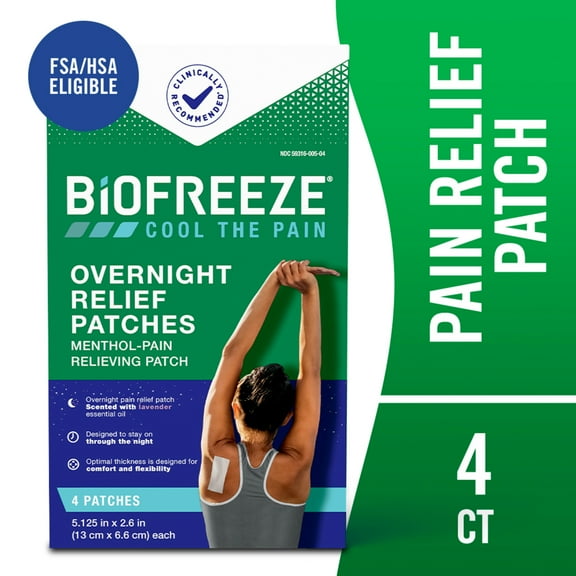 Biofreeze Overnight Pain Relief Patches, Back Knee Muscle Joint Arthritis Pain Relievers, 4 Count