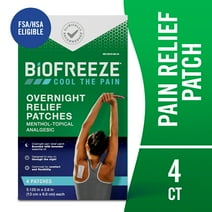 Biofreeze Overnight Pain Relief Patches, for Back Knee Muscle Joint and Arthritis Pain, 4ct Menthol