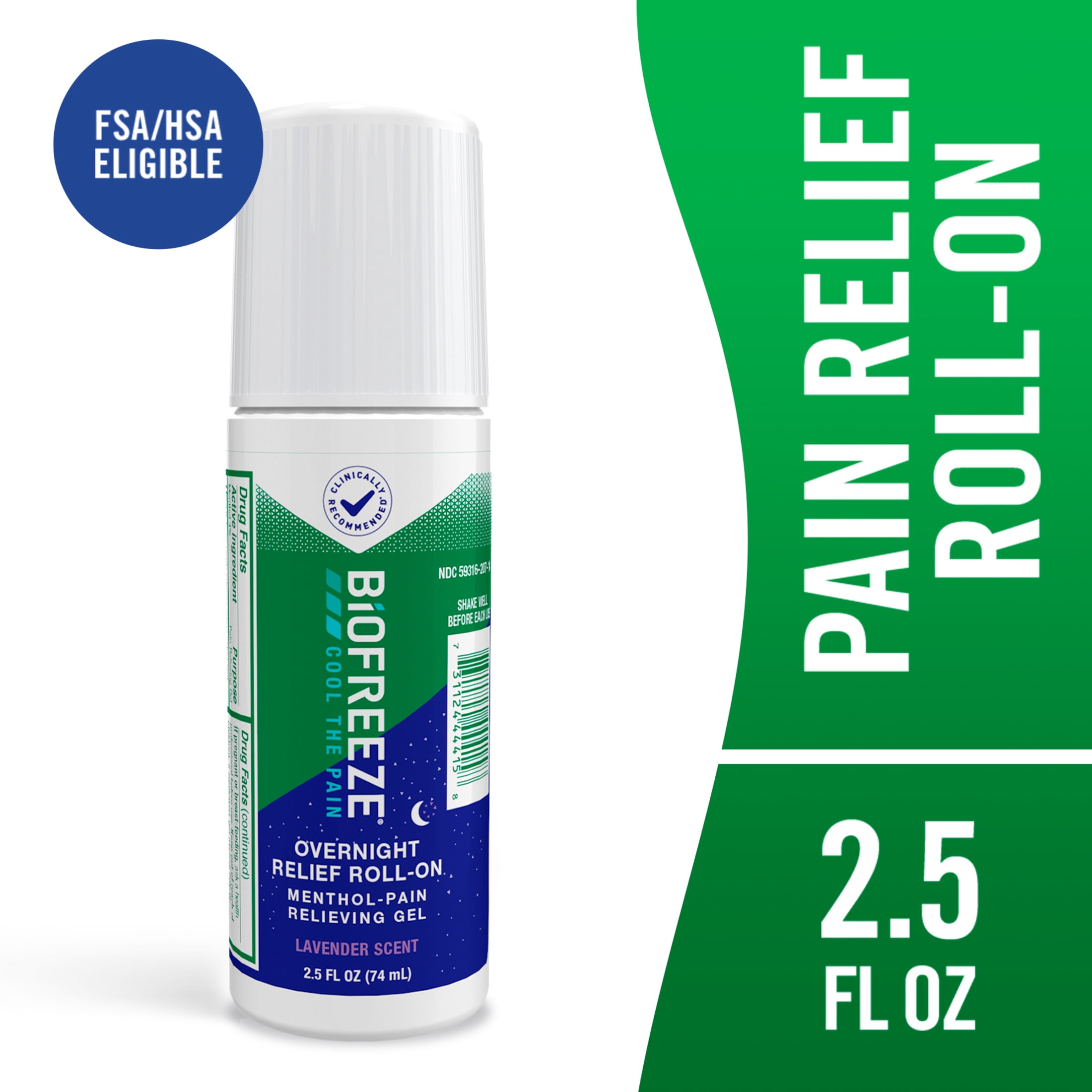 Biofreeze Overnight Pain Relief Roll-on, Back Knee Muscle Joint Arthritis Pain Relievers, 2.5 oz