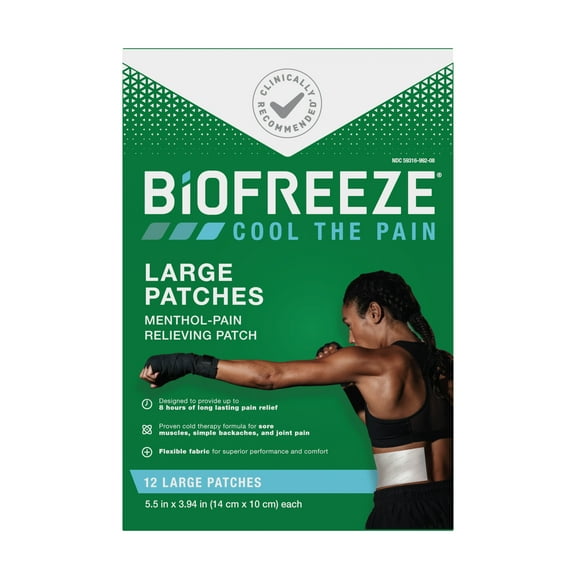 Biofreeze Pain Relief Patches, Back Knee Muscle Joint Arthritis Pain Relievers, Menthol, 12 Count