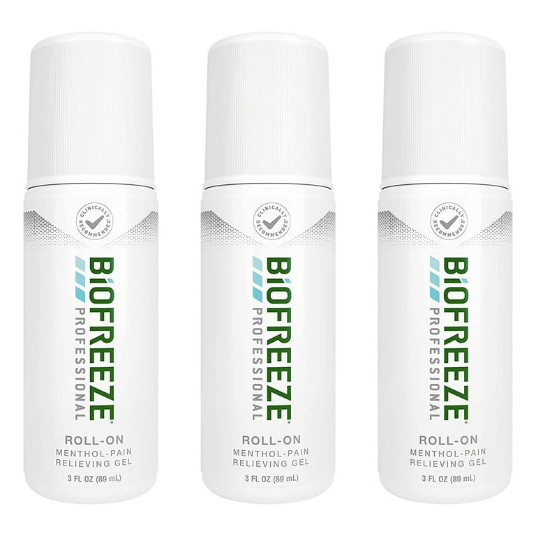 Biofreeze 3 oz Roll-On, Original Green Pain Relieving Gel, Pack of