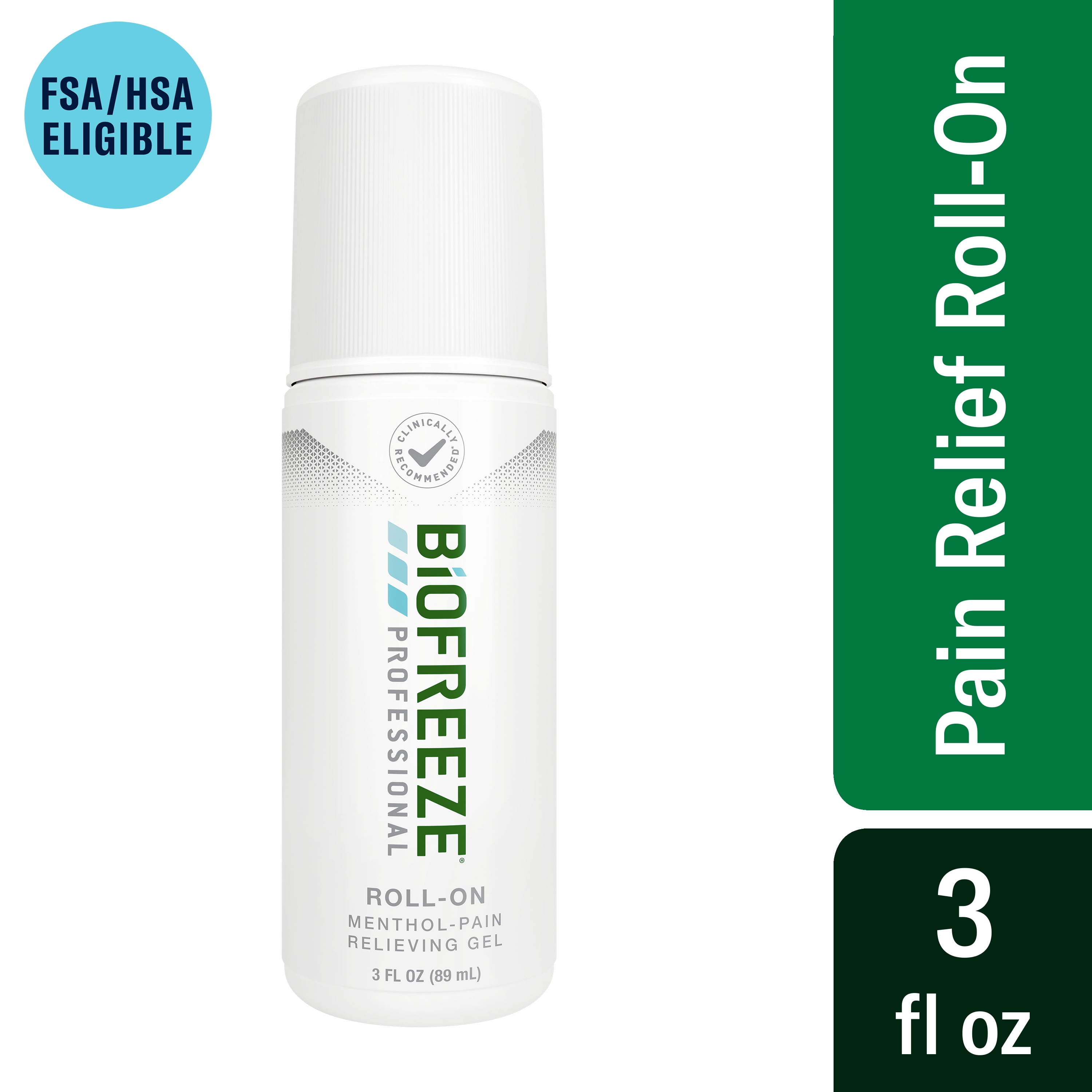 Biofreeze Professional Roll-On Pain-Relieving Gel 3 FL OZ, Green Topical Pain Reliever For Muscles And Joints From Arthritis, Backache, Strains, Bruises, & Sprains (Package May Vary)