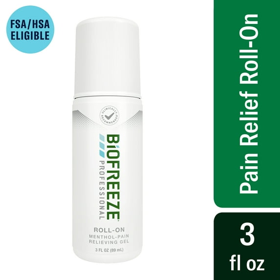 Biofreeze Professional Roll-On Pain-Relieving Gel 3 FL OZ, Green Topical Pain Reliever For Muscles And Joints From Arthritis, Backache, Strains, Bruises, & Sprains (Package May Vary)