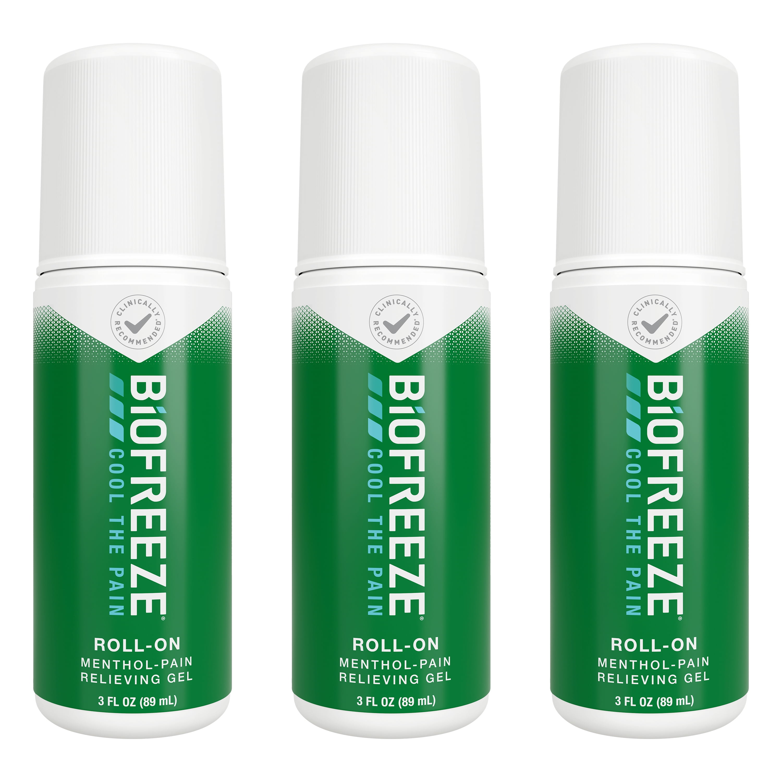 Biofreeze Roll-On Pain-Relieving Gel 3 FL OZ, Green (Pack Of 3) Topical Pain Reliever For Muscles And Joints From Arthritis, Backache, Strains, Bruises, & Sprains (Package May Vary)