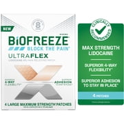 Biofreeze UltraFlex Lidocaine Back Knee Muscle Joint and Arthritis Pain Relief Patches, 4 Count