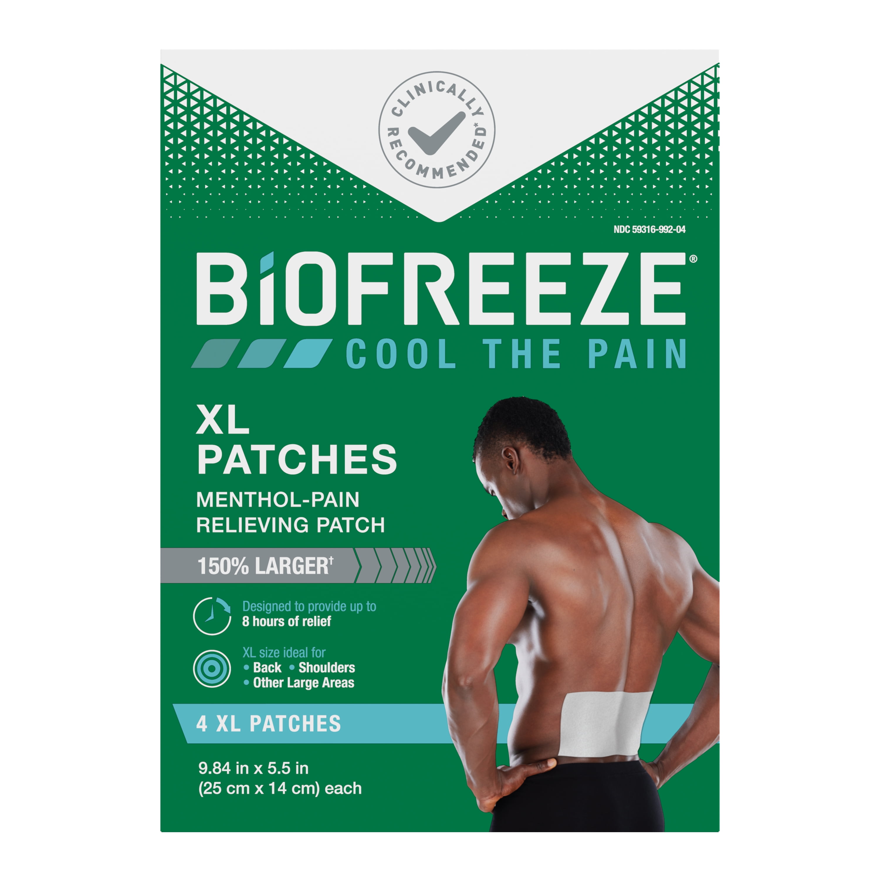 Biofreeze XL Pain Relief Patches, Menthol Pain Patches for Lower Back Neck Knee Shoulder, 4 Count