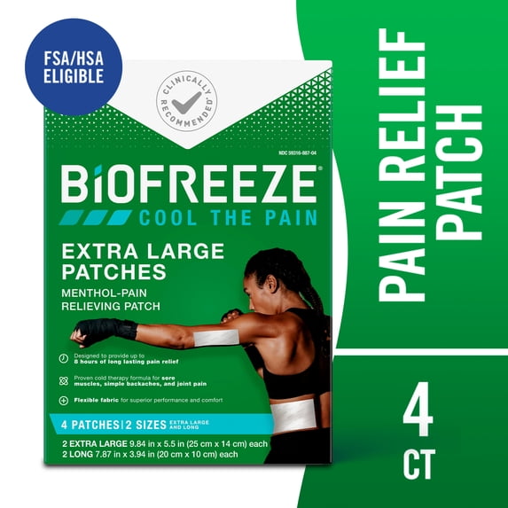 Biofreeze XL Back Pain Relief Patches, Back Knee Muscle Joint and Arthritis Pain Relievers, 4 Count