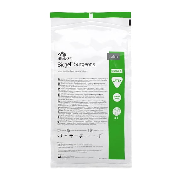 Biogel Surgeons Disposable Sterile Latex Surgical Glove Standard Cuff Length SIZE 8 30480 50 per Box