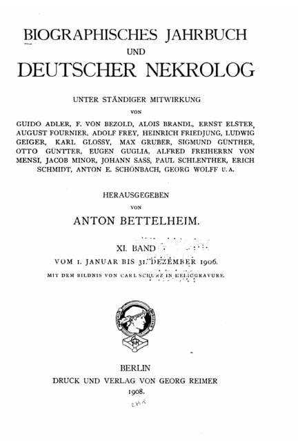 Biographisches Jahrbuch Und Deutscher Nekrolog. XI Band
