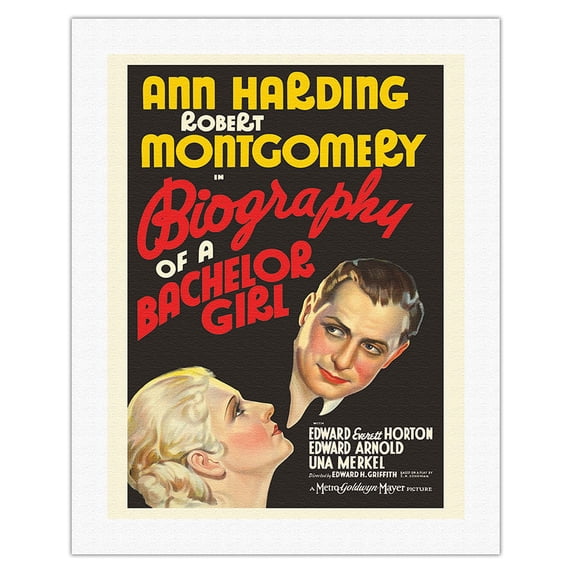 Biography of a Bachelor Girl - Starring Robert Montgomery - Vintage Film Movie Poster c.1934 - Fine Art Rolled Canvas Print 20in x 26in