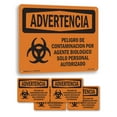 thumbnail image 1 of Biohazard Authorized Personnel Only Spanish OSHA WARNING Aluminum Sign 18 Inch x 12 Inch - 5 Pack, 1 of 8