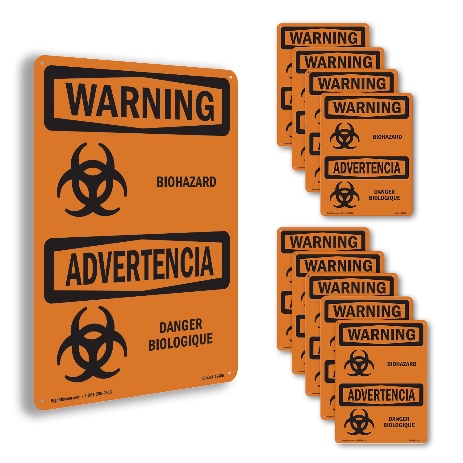Biohazard Bilingual OSHA WARNING Rigid Plastic Sign 14 Inch x 10 Inch ...
