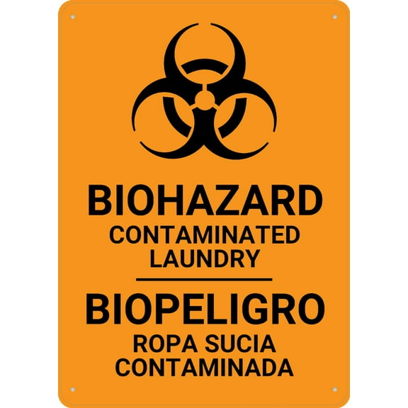 Biohazard Contaminated Laundry Bilingual Spanish Sign For Home 12X8 Inch Rust Free Aluminum,Uv Ink Printing,Durable/Weatherproof Up To 7 Years Outdoor