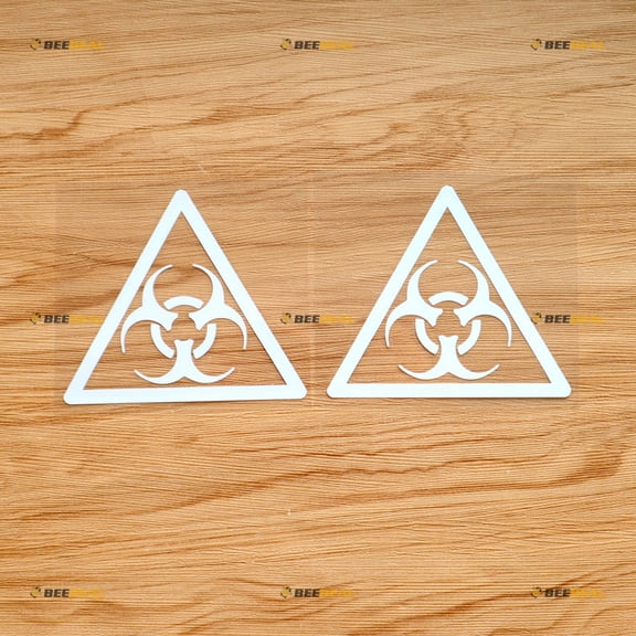 Biohazard Danger Warning Sign Sticker Decal Vinyl Triangle - 2 Pack White 4" - For Car Boat Laptop Cup No Background Die-cut