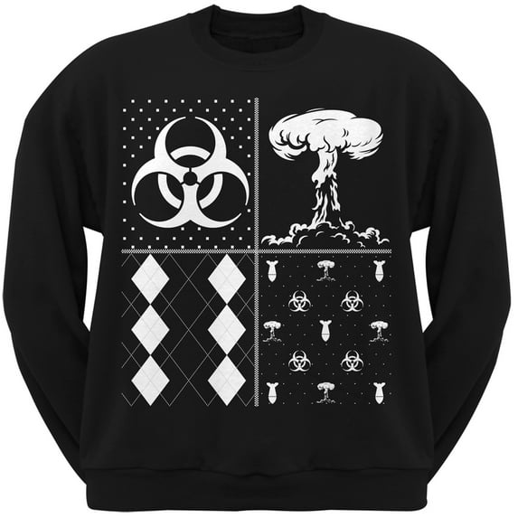 Biohazard Festive Blocks Ugly Christmas Sweater Black Adult Sweatshirt - Medium