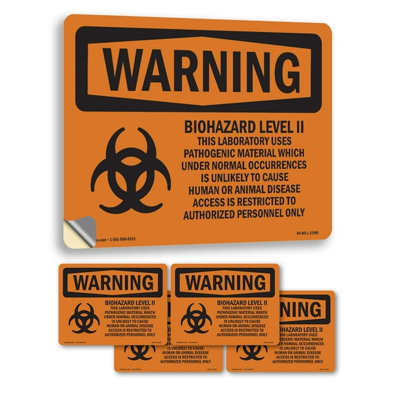 Biohazard Level II This Laboratory With Symbol OSHA WARNING Vinyl Decal Label 10 Inch x 7 Inch - 5 Pack