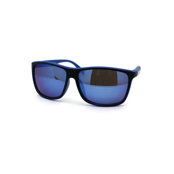 Biohazard Mens Mirror Lens Oversize Sport Horn Rim Sunglasses Black Blue Mirror