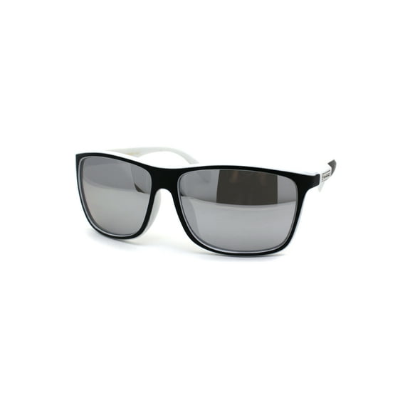 Biohazard Mens Mirror Lens Oversize Sport Horn Rim Sunglasses Black White Silver Mirror