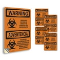 thumbnail image 1 of Biohazard No Food Or Drink Bilingual OSHA WARNING Vinyl Decal Label 14 Inch x 10 Inch - 5 Pack, 1 of 6