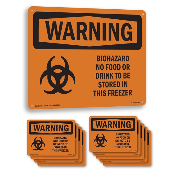 Biohazard No Food Or Drink OSHA WARNING Aluminum Sign 24 Inch x 18 Inch - 10 Pack