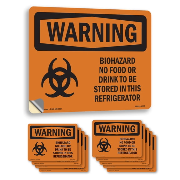 Biohazard No Food Or Drink OSHA WARNING Vinyl Decal Label 14 Inch x 10 Inch - 10 Pack