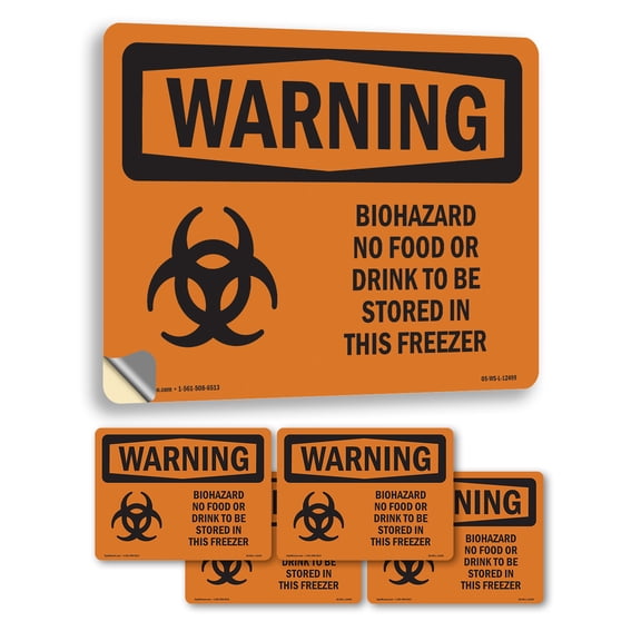 Biohazard No Food Or Drink OSHA WARNING Vinyl Decal Label 5 Inch x 3.5 Inch - 5 Pack