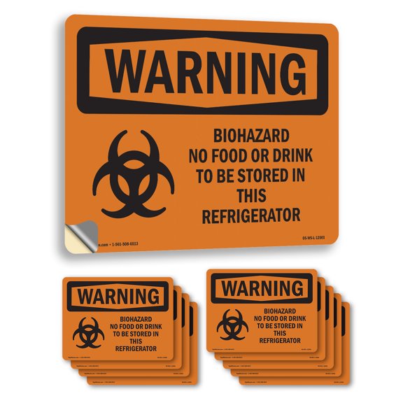 Biohazard No Food Or With Symbol OSHA WARNING Vinyl Decal Label 14 Inch x 10 Inch - 10 Pack