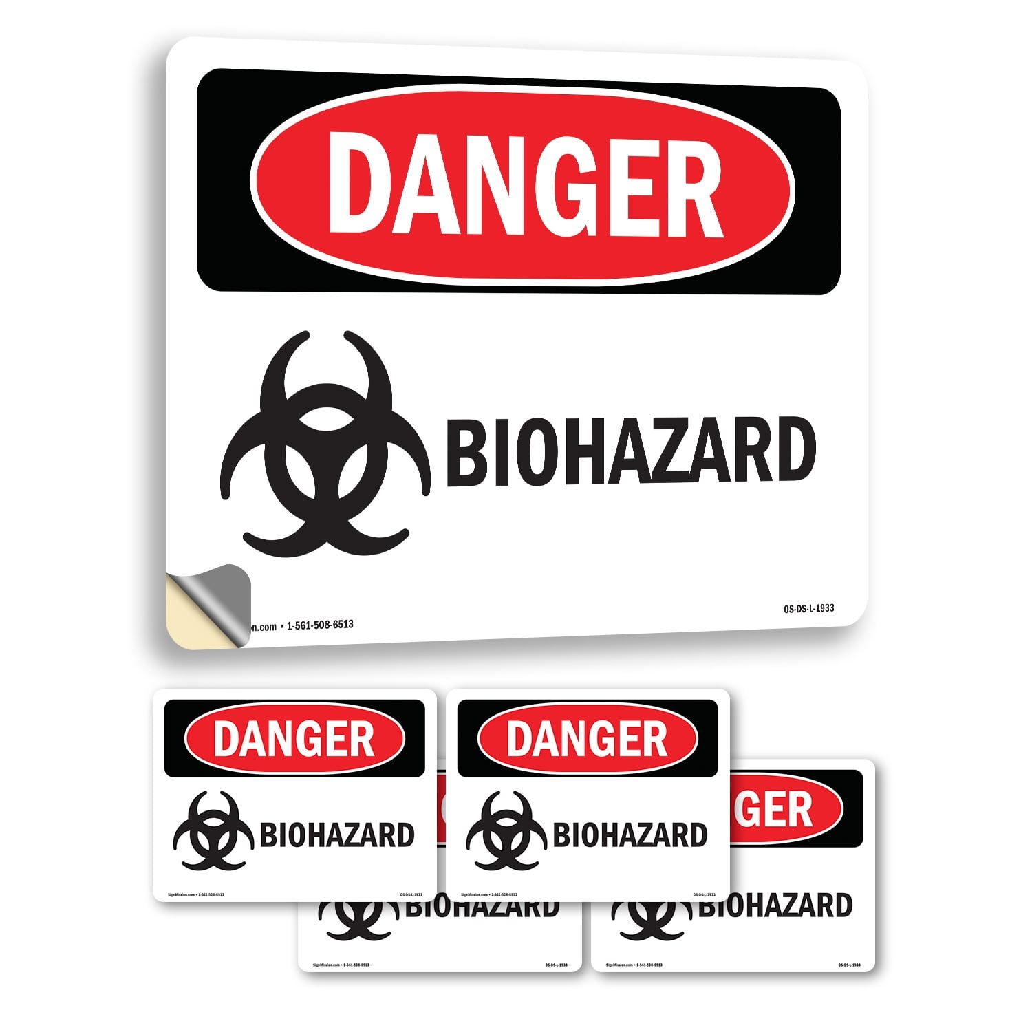 Biohazard OSHA Danger Vinyl Decal Label 18 Inch x 12 Inch - 5 Pack ...