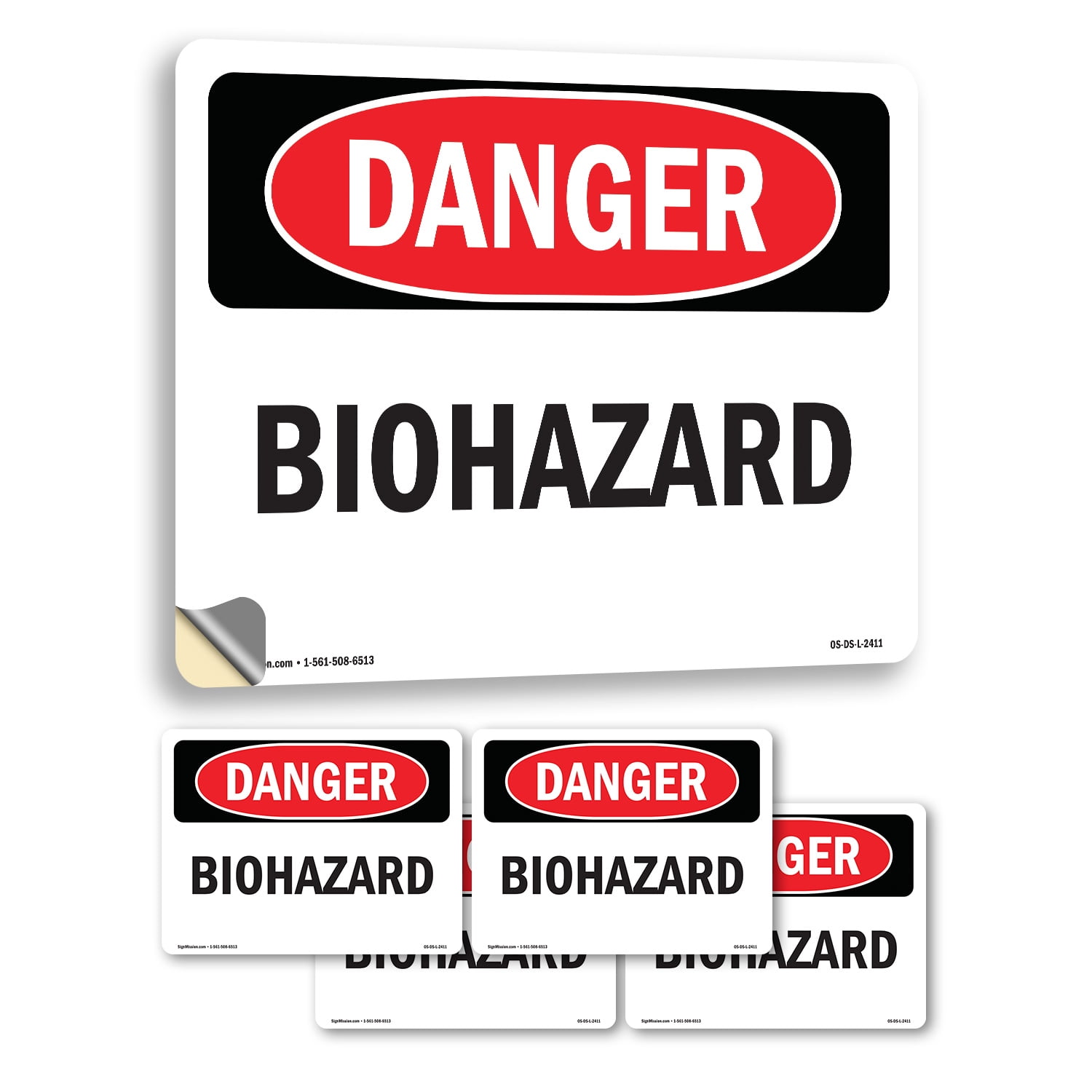 Biohazard OSHA Danger Vinyl Decal Label 24 Inch x 18 Inch - 5 Pack ...