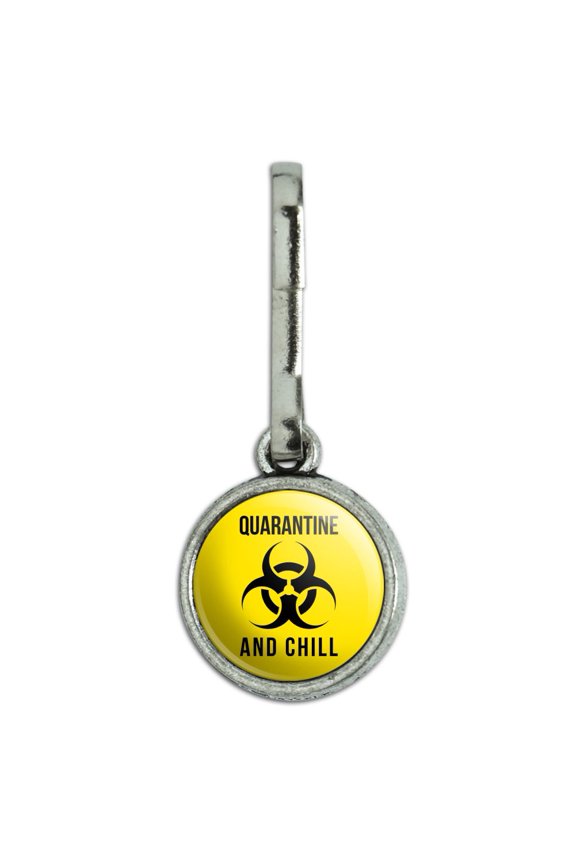 Biohazard Quarantine and Chill Antiqued Charm Clothes Purse Suitcase Backpack Zipper Pull Aid