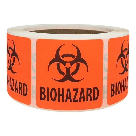 Biohazard Safety Warning Labels 2 x 2 Inch Squares 500 Adhesive Stickers
