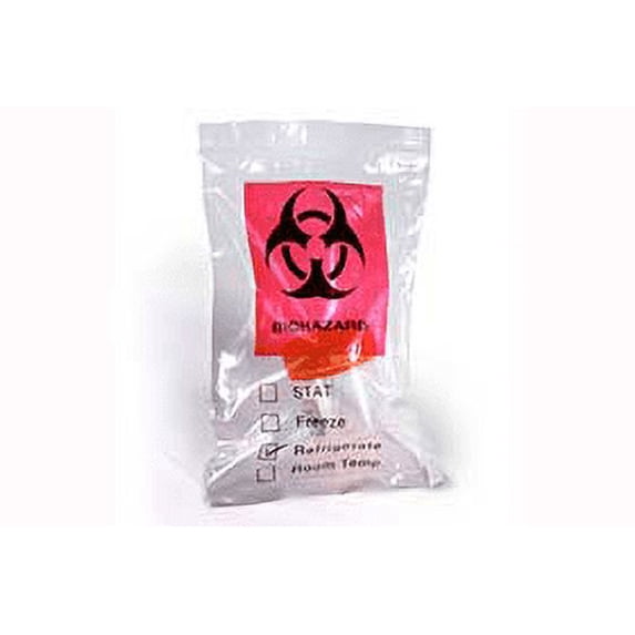 Biohazard Specimen 3-Wall Clear Poly Bags, 8W X 10L inches, 2 Mil, Reclosable w Outer Pouch - Case of 1000 Bags