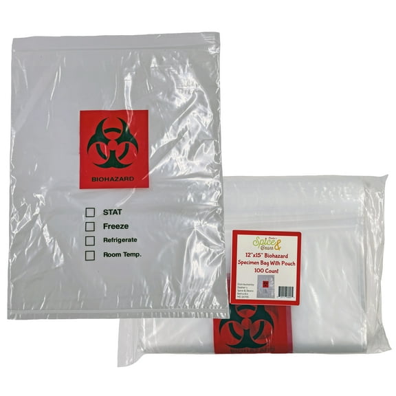 Biohazard Specimen Bag | 12"x15" Zip Top | with Pouch for Paperwork | 100 ct