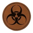 thumbnail image 1 of Biohazard Symbol 2.5" Faux Leather Round Engraved Iron-On Patch - Brown, 1 of 6