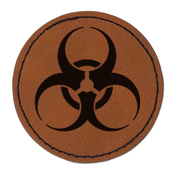 Biohazard Symbol 2.5" Faux Leather Round Engraved Iron-On Patch - Brown
