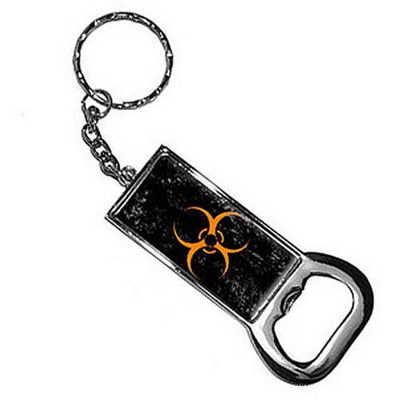 Biohazard Symbol Distressed Orange Keychain Key Chain Ring Bottle Bottlecap Opener