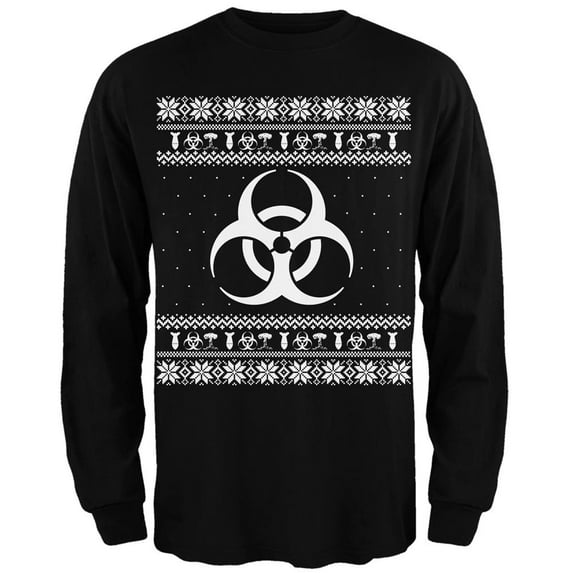 Biohazard Symbol Ugly Christmas Sweater Black Adult Long Sleeve T-Shirt - X-Large