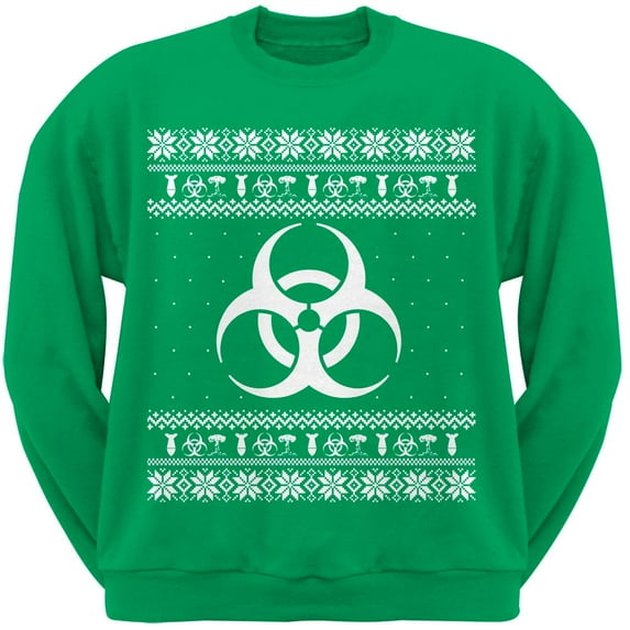 Biohazard Symbol Ugly Christmas Sweater Green Adult Sweatshirt - Large