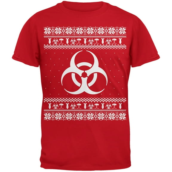 Biohazard Symbol Ugly Christmas Sweater Red Youth T-Shirt - Youth X-Large